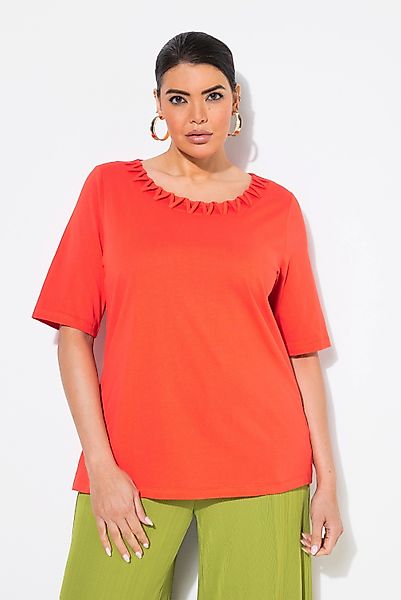 Ulla Popken Longtop T-Shirt Flecht-Zierkante Rundhals günstig online kaufen
