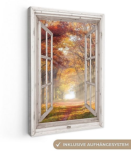 OneMillionCanvasses® Leinwandbild Herbst - Wald - Bäume - Natur - Fensterbl günstig online kaufen