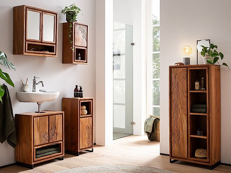 massivum Waschbeckenunterschrank Maddox Massivholz Akazie Badezimmerschrank günstig online kaufen