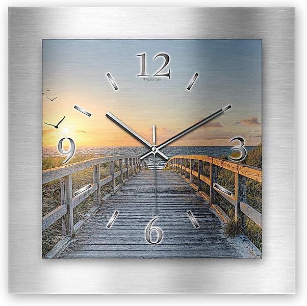 Kreative Feder Wanduhr 3D Designer-Wanduhr „Steg ans Meer" aus gebürstetem günstig online kaufen