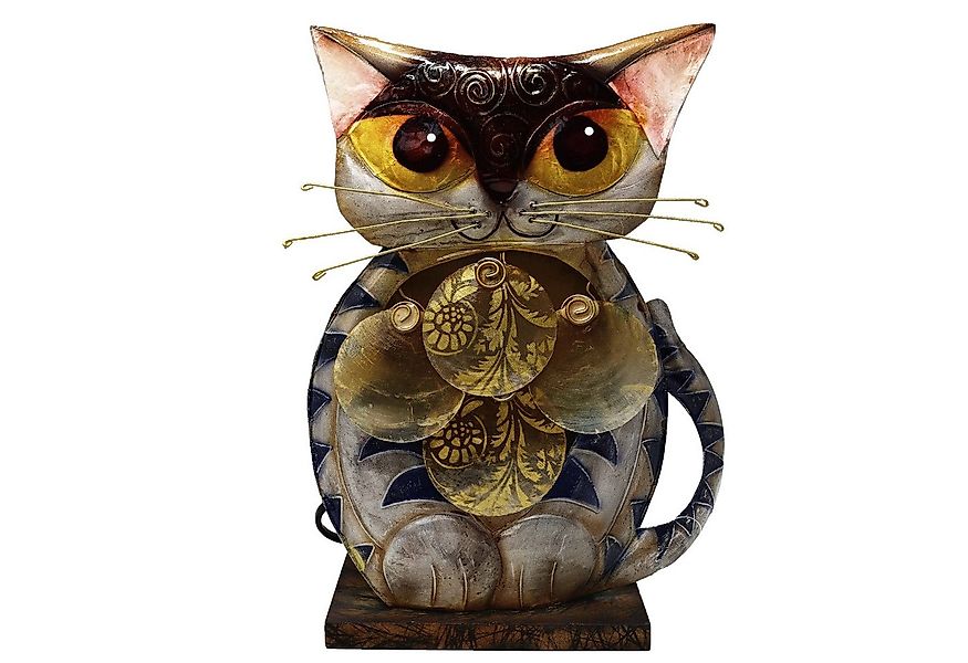 MystiCalls Nachttischlampe Nachttischlampe Metallfigur Katze mit Lampe Meta günstig online kaufen
