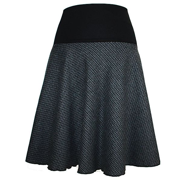 dunkle design A-Linien-Rock Wollmischung Grau Hahnentritt Elastischer Bund günstig online kaufen