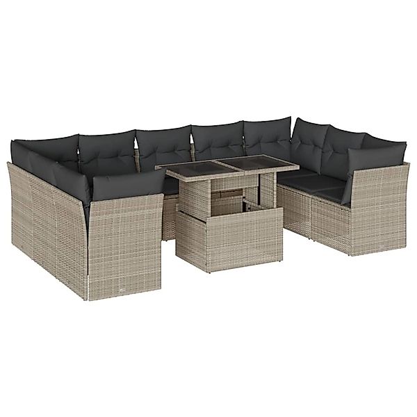 vidaXL 10-Tlg Garten-Sofagarnitur mit Kissen Hellgrau Poly Rattan 3266822 günstig online kaufen