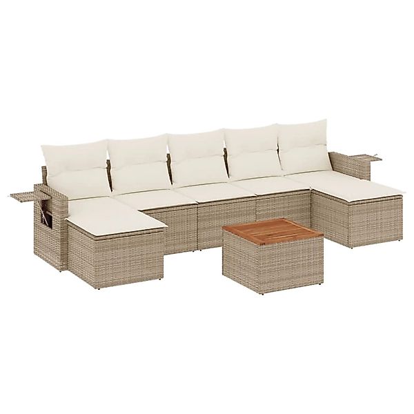 vidaXL 8-Tlg Garten-Sofagarnitur mit Kissen Beige Poly Rattan 3257024 günstig online kaufen