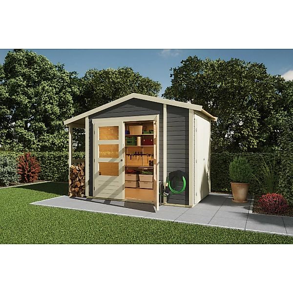 Karibu Gartenhaus Flexi 19 mm Satteldach Terragrau 4,42 m² günstig online kaufen