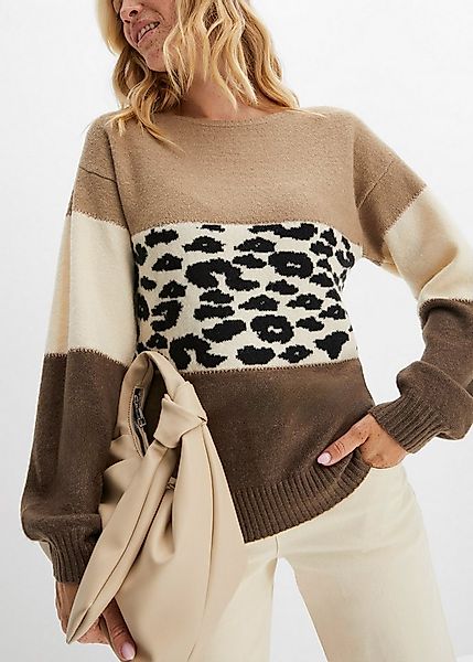 bonprix Strickpullover Oversize-Fit, gemustert, Glitzergarn Details, Rundha günstig online kaufen