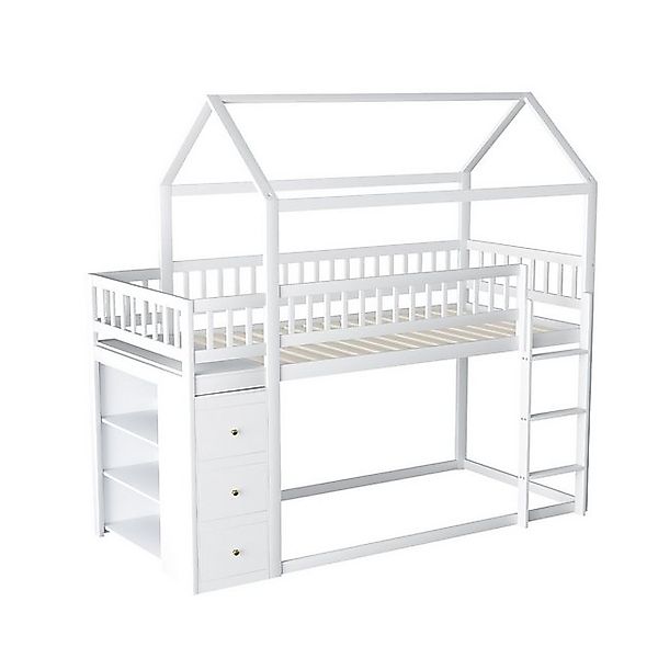 Rutaqian Etagenbett Hochbett Kinderbett 90×200 cm, Doppelbett, Hausform, mi günstig online kaufen