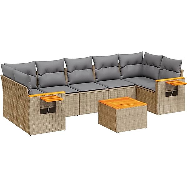 vidaXL 8-Tlg Garten-Sofagarnitur mit Kissen Beige Poly Rattan 3226654 günstig online kaufen