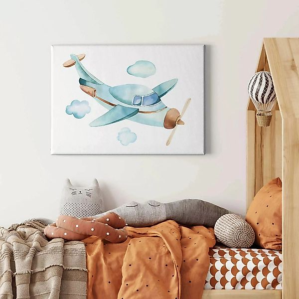 Bricoflor Kinderzimmer Wandbild Mit Flugzeug Aquarell Bild Auf Leinwand Ide günstig online kaufen