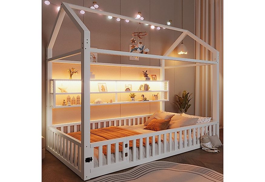 Merax Kinderbett mit LED-Beleuchtung, Plattformbett im Haus-Design (Jugendb günstig online kaufen