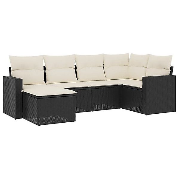 vidaXL Sofaelement 6-tlg. Garten-Sofagarnitur mit Kissen Schwarz Poly Ratta günstig online kaufen