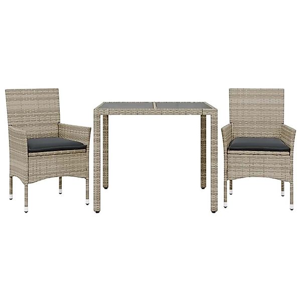 vidaXL 3-Tlg Garten-Essgruppe mit Kissen Hellgrau Poly Rattan Glas 3278573 günstig online kaufen