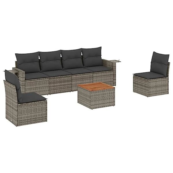vidaXL 7-Tlg Garten-Sofagarnitur mit Kissen Grau Poly Rattan 3224513 günstig online kaufen