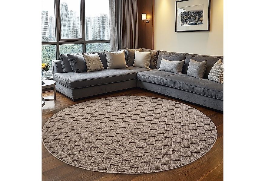 Teppium Teppich Bouclé-Teppich im skandinavischen Stil mit Karomuster, Rund günstig online kaufen