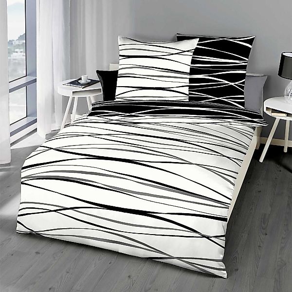TRAUMSCHLAF Bettwäsche Bibermotion black&white, Biber, 3 günstig online kaufen