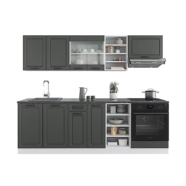 Vicco R-Line Küchenzeile Anthrazit Landhaus/Weiß 240 cm ohne Arbeitsplatte günstig online kaufen