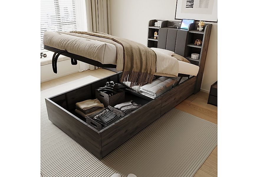 Merax Polsterbett mit hydraulischem Stauraum & gepolsterter Rückenlehne (1- günstig online kaufen