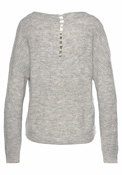 LASCANA V-Ausschnitt-Pullover mit Zierperlen im Rücken, femininer Strickpul günstig online kaufen