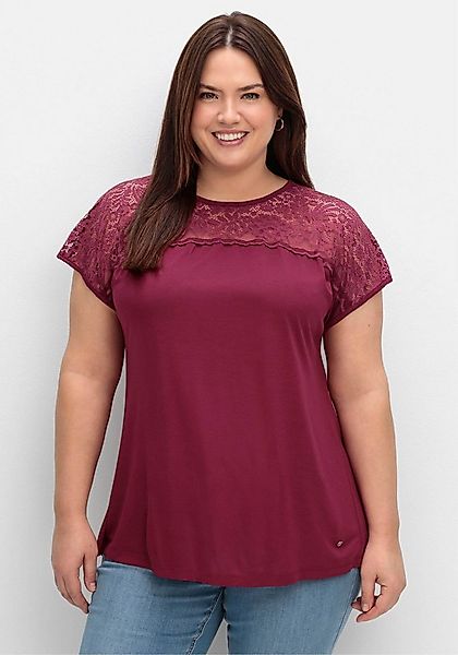 Sheego T-Shirt Spitzenshirt Kurzarm mit Spitzenpasse an der Schulterpartie günstig online kaufen