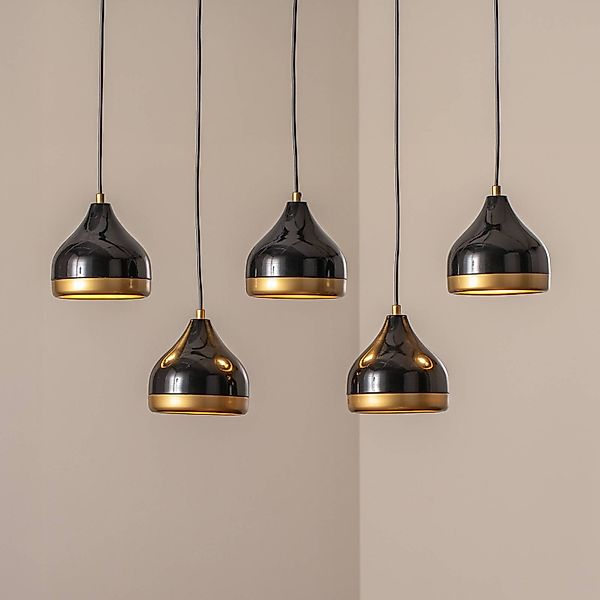 Hängeleuchte Yildo, schwarz/gold, 5-flammig. Länge 111 cm günstig online kaufen