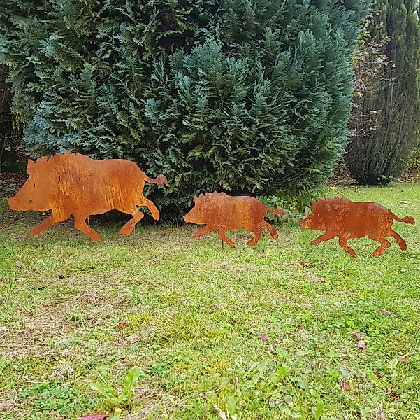 Demmer Lasercut Gartenstecker Edelrost Wildschwein-Rotte (3-St) günstig online kaufen