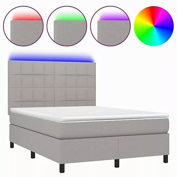 vidaXL Boxspringbett Boxspringbett mit Matratze LED Hellgrau 140x200 cm Sto günstig online kaufen