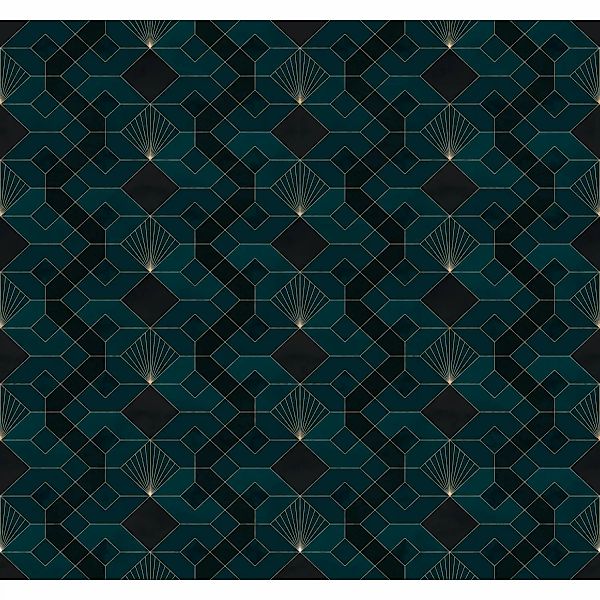 Sanders & Sanders Fototapete Muscheln Petrolgrün und Gold 300 x 280 cm 6118 günstig online kaufen