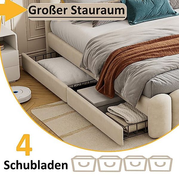 HAUSS SPOLE Polsterbett 160x200cm mit 4 Schubladen, LED-Lichtleiste, USB, S günstig online kaufen