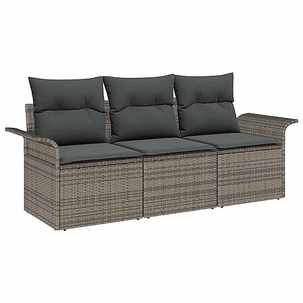 vidaXL Garten-Sofa-Set mit Kissen mit Speicher 3-Tlg Grau Poly Rattan 33538 günstig online kaufen