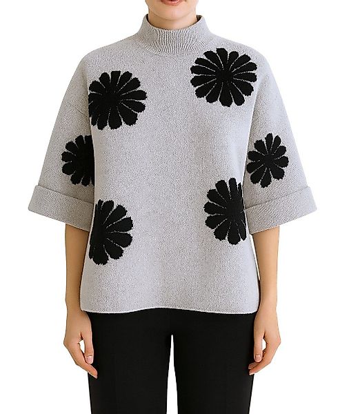 Mississhop Rollkragenpullover Damen Pullover mit Blumenmuster günstig online kaufen