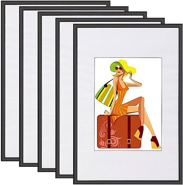 Woltu Bilderrahmen, (5 St), Passepartout Kunststoff Rahmen Glasvorderseite günstig online kaufen