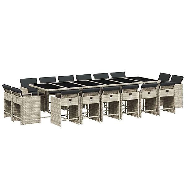vidaXL 17-Tlg Garten-Essgruppe mit Kissen Hellgrau Poly Rattan 3211247 günstig online kaufen