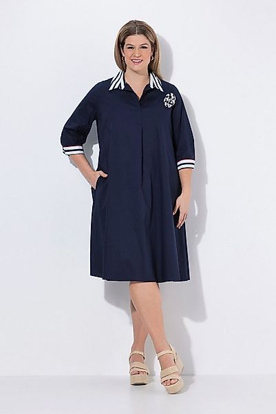 Ulla Popken Midikleid Jerseykleid Streifen A-Linie V-Ausschnitt 3/4-Arm günstig online kaufen