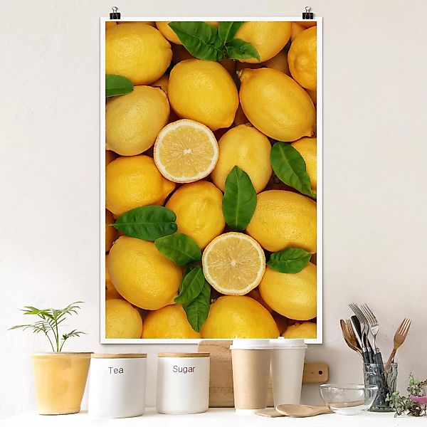 Poster Küche - Hochformat Saftige Zitronen günstig online kaufen