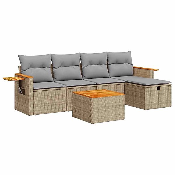 vidaXL 6-Tlg Garten-Sofagarnitur mit Kissen Beige Poly Rattan 3325965 günstig online kaufen