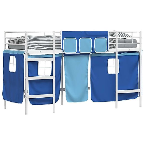 vidaXL Kinder Loft Bettgestell mit Vorhängen Weiß und Blau 75 x 190 cm 4202 günstig online kaufen