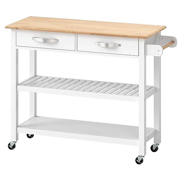 Costway Küchenwagen Holz Küchenschrank mit Rollen Weiß 116 x 43 x 89 cm günstig online kaufen