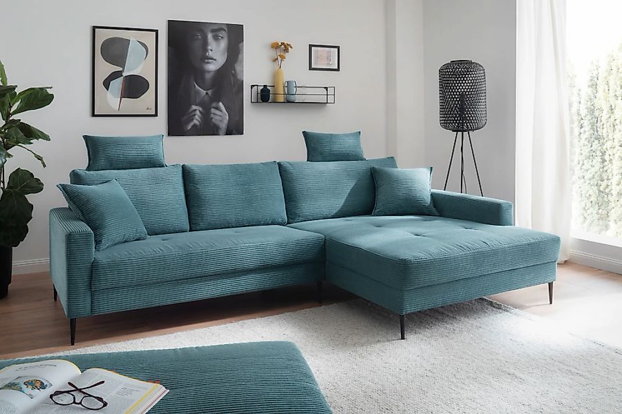 Trends by HG Ecksofa "Summer L-Form" in Cord-Stoff mit Metallfuß günstig online kaufen
