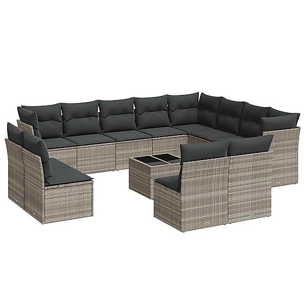 vidaXL 13-Tlg Garten-Sofagarnitur mit Kissen Hellgrau Poly Rattan 3218482 günstig online kaufen