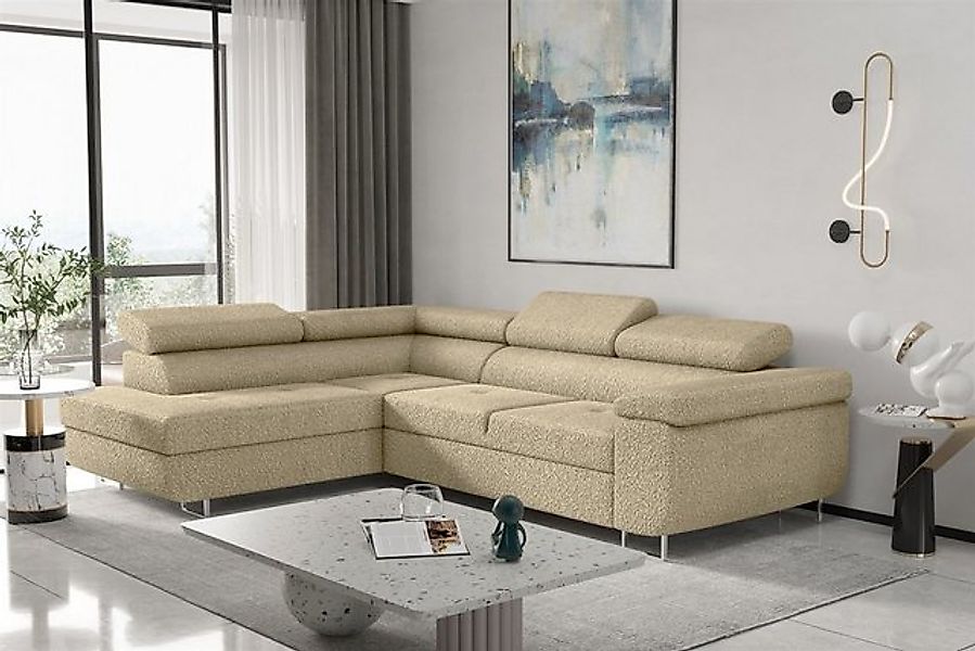 Fun Möbel Ecksofa Couchgarnitur Schlafsofa JADE mit Ottomane in Stoff Ascot günstig online kaufen