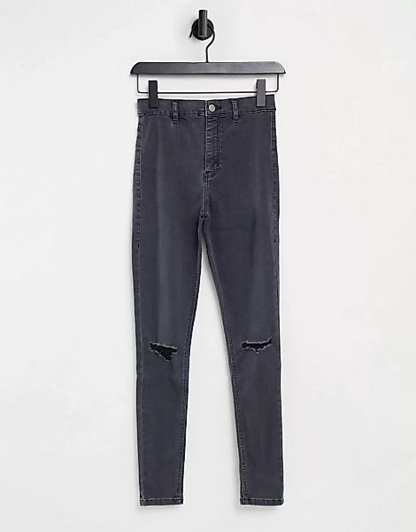 Topshop – Joni – Jeans mit doppelten Knierissen in verwaschenem Schwarz günstig online kaufen