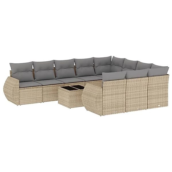 vidaXL 11-Tlg Garten-Sofagarnitur mit Kissen Beige Poly Rattan 3221898 günstig online kaufen