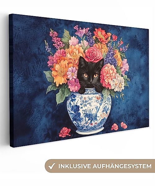 OneMillionCanvasses® Leinwandbild Katze - Bunte Blumen günstig online kaufen