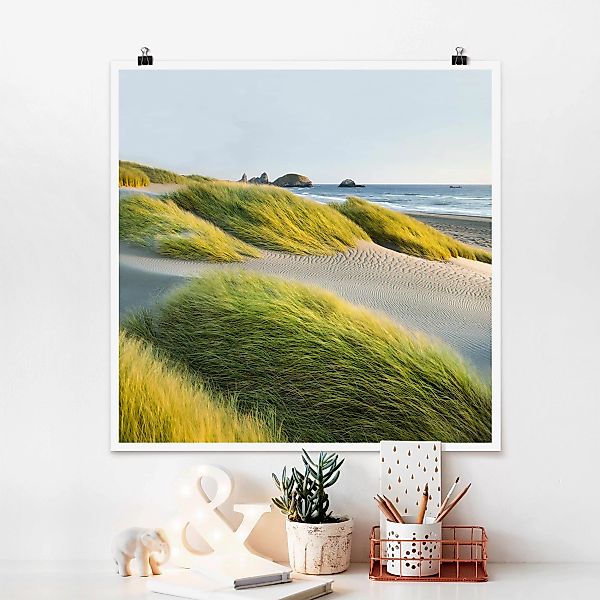 Poster - Quadrat Dünen und Gräser am Meer günstig online kaufen