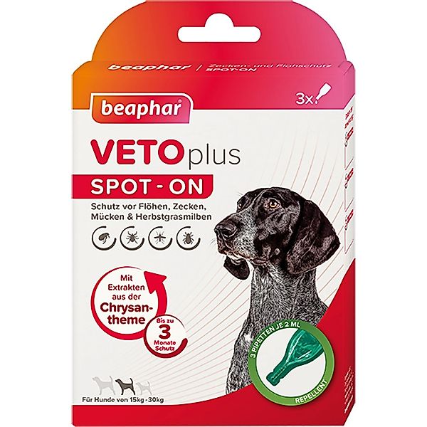 Beaphar Zecken- und Flohschutz VetoPlus Spot-On für Hunde 15 - 30 kg (3 x 2 günstig online kaufen