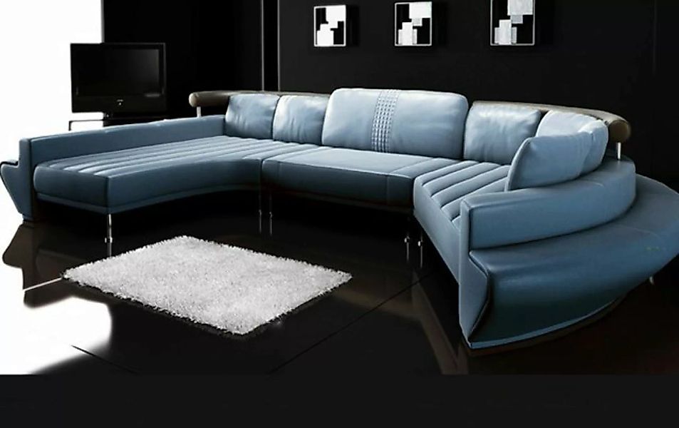 BULLHOFF Wohnlandschaft Leder Wohnlandschaft XXL Sofa U-Form Couch Blau Grü günstig online kaufen