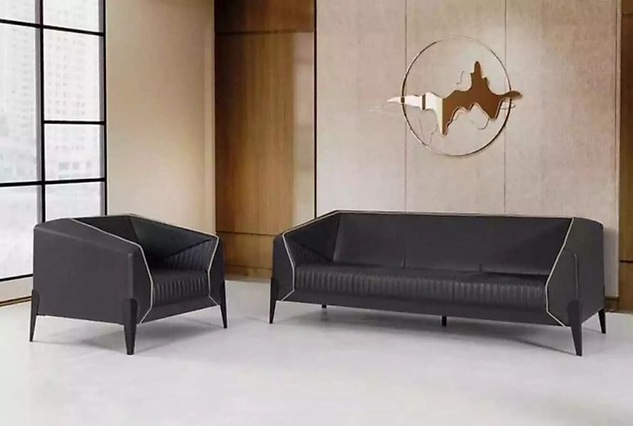 JVmoebel Sofa Schwarze Büromöbel Sofagarnitur Sessel Dreisitzer Komplettes günstig online kaufen