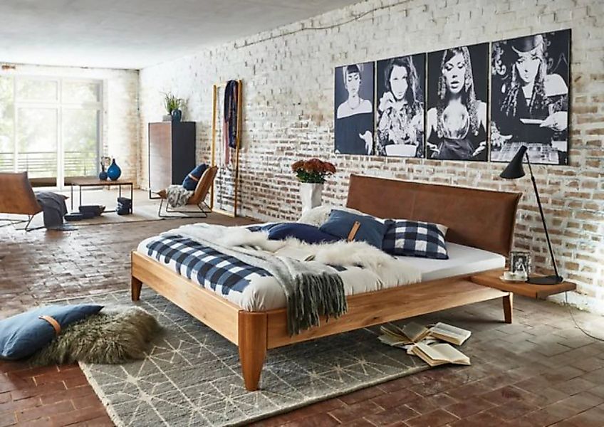 Natur24 Einzelbett Bett Fano 160x200cm Wildeiche massiv Polsterkopfteil Vel günstig online kaufen
