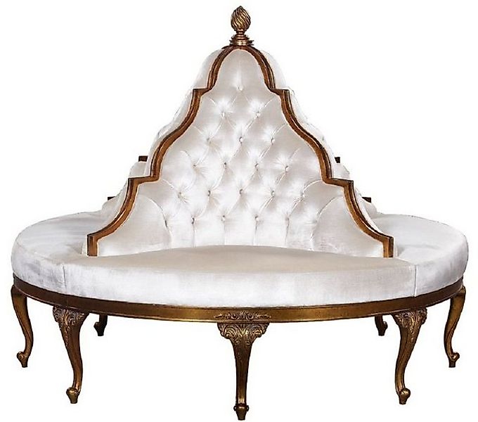 Casa Padrino Loungesofa Luxus Barock Rundsofa Weiß / Antik Gold - Handgefer günstig online kaufen