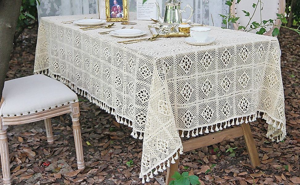 Rosnek Tischdecke Vintage, Creme, Häkeln Diamant günstig online kaufen